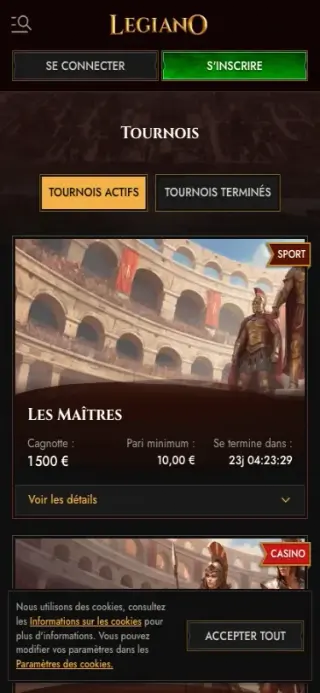 Tournois Legiano mobile
