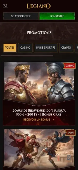 Vue mobile promotions utilisée pour la section support bonus