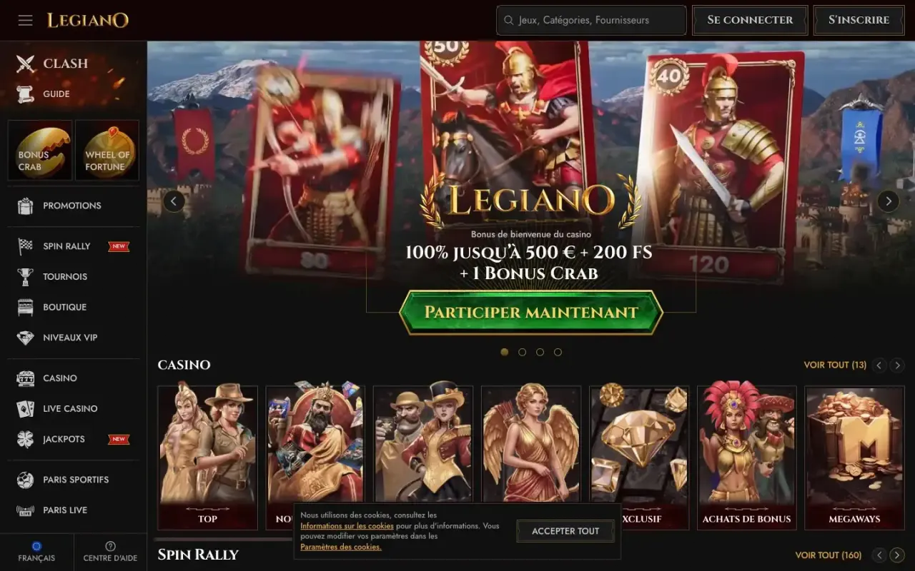 Accueil Legiano desktop avec bannière principale