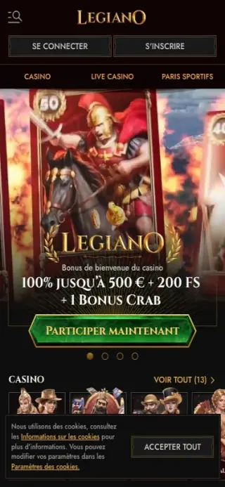 Accueil Legiano mobile pour contexte de navigation